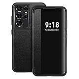 Hülle für Samsung Galaxy S21 Ultra Handyhülle S View S21 Ultra Flip Case Stoßfest Kratzfest Tasche Flip Schutzhülle für Samsung S21 Ultra, Durchscheinend View Silikon Bumper Handyhülle (Schwarz)