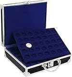 SAFE 9816 ALU Münzkoffer schwarz | inkl. 6 königsblaue Tableaus für 210 Münzen | für 2 Euro Münzen | 21 x 7,8 x 25,6 cm