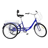 HarBin-Star 24 Zoll Klapprad Dreirad für Erwachsene, 3-Rad 7-Gang Dreirad Fahrrad Tricycle, mit Shopping Korb und Schutzbleche, 3 Räder Fahrrad Cruise Bikes, Dreirad Erwachsene (Blau)
