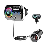 Bluetooth 5.3 FM Transmitter, SONRU Bluetooth Adapter Auto mit Freisprechanlage, [30W PD & 18W QC3.0] Schnelles Autoladegerät mit LED Farblicht Unterstützungs Aux Ausgang und TF Karte