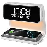 SOLVIEW Lichtwecker, Wecker Digital mit 15W Wireless Ladefunktion, Wecker mit Nachttischlampen Touch Dimmbar, LED Temperaturanzeige, Einstellbar Snooze, 12/24 Std, 2 Alarmen für Erwachsene & Kinder