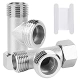 3-Wege Verbindungsventil, 2 Stück 3 Wege Umschaltventil mit Klebeband, 4.8 x 2.7CM T-Stück Verteiler für Wasser/Öl/Gas, 3/8' 1/2' Adapter T Stück 180° Drehung vernickelt Spülventil für Haus Bad Garten