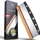 VALUXE® Premium Pizzamesser aus Edelstahl & Holz - Profi Pizzaschneider Wiegemesser effektiver als Pizzaroller – Handlicher 32cm Pizza Cutter - Pizza Messer für gleichmäßiges Schneiden