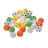 Sewroro 30 Stück Teiliges Holzperlen Motive Bedruckte Fußball Basketball Volleyball Baseball Perlen Natürliche DIY Schmuckperlen für Armband Basteln und Spacer Charms