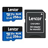 Lexar Blue Micro SD Karte 256GB 2er-Pack, bis zu 160 MB/s Lesen, microSDXC UHS-I-Karte, C10, U3, V30, A2, Full-HD & 4K-Video, Hochgeschwindigkeits-Speicherkarte für Smartphones/Tablets/Action-Kameras