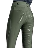 ticticlily Reitleggings Reithose Damen Silikon Vollbesatz mit Handytasche und Gürtelschlaufen Stretch Push Up Reitsport Leggings Hosen Sportswear Equestrian Pants A Grün M