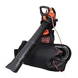 BLACK+DECKER 3-in-1 Elektro Laubsauger Akku & Laubbläser Akku (3.000 Watt, mit Häcksler, 72l Fangsack-Rucksack – hohe Blasgeschwindigkeit & verstellbare Saugleistung, für Terrassen, Wege) BEBLV300
