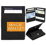 GARZINI Magic Wallet, RFID Geldbeutel für Herren aus echtem Leder für 7 Karten und Münzfach, Mini Geldbörse als Geschenk für Männer, Carbon Black