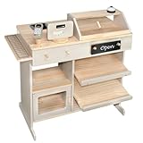howa Kaufladen - Kaufmannsladen aus Holz, mit Spielkasse und Spielzeugkartenleser, Tafel für Kreide, Vitrine, Klingel, Holzspielzeug Natur / beige 47551