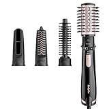 BaByliss Dry, Straighten and Style - Rotierende Warmluftbürste, 1000W Ionen Rundbürstenföhn mit 4 Aufsätzen zum Föhnen, Glätten, Volumen kreieren, Schwarz, AS200E