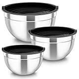 TEAMFAR Rührschüssel 3er Set, Edelstahl Schüssel Salatschüssel mit Luftdicht Deckel, Schwarz Schüsselset perfekt für Backen/Vorbereiten/Servieren, 4,5L / 2,5 L / 1,5 L, Spülmaschinenfest