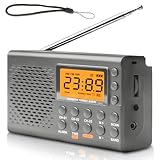 Tragbares Radio, AM,FM,SW Kofferradio mit LCD-Display, Batteriebetrieb, Eingebautem Lautsprecher Alarm Sleep Timer Kopfhöreranschluss, Küchenradio 35 Voreinstellungen Kleines Radio (Grau)