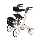 Drive Medical Rollator NITRO in Größe M & Farbe Champagner I für Indoor & Outdoor mit Gepäcknetz, Stockhalter & Ankipphilfe I Gepolsterte Rückenlehne, ergonomische Griffe & kein Montageaufwand