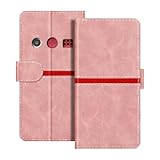 ESACMOT Leder Wallet Case Kompatibel mit Doro 1382 Horizontal Streifen Flip Cover Schutzhülle mit Kartenfach Magnetverschluss (Rosa)