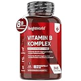 Vitamin B Komplex - 365 Vegane Tabletten mit 8 B Vitamine - B1 B2 B3 B5 B6 B9 B12 je Tablette - 1 Jahr Vorrat - Vitamin C, 150µg Biotin, 200µg Folsäure - Gut verträglich & bioverfügbar - WeightWorld