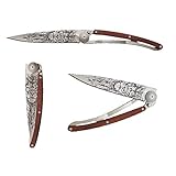 Deejo Leichtgewichtsmesser, TATTOO 37g LION, Stahl Z40C13,, Coralwood, Liner-Lock, Mikrofaser-Etui, Clip, Magnet-Box
