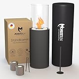 Monster24 runder freistehender Bio-Ethanol Stand-Kamin 80x26x26 cm | schönes Flammenspiel | Bioethanolkamin Outdoor Indoor | Bodenkamin | Standkamin | Terrassenkamin | EN 16647:2015 Zertifiziert