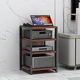 MegLob AV -Medienstand Mit Rädern, Rolling Stereo Audio Rack Stand, Professionelles Audio -Video -Eckregal, Speicherschrank Für Mobile Metallmedien, Stereo Media Audio Tower Stand,Walnut 4 tiers