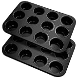 Fousenuk Muffinform, 2er-Pack Karbonstahl Muffinblech für 12 Muffins, Antihaftbeschichtet Backform, Muffinform Blech, Muffinblech 12er, form Muffinbackformen Backblech