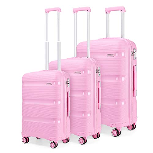 Kono Koffer Set 3 Teilig Hartschale Reisekoffer Set mit TSA Schloss und 4 Zwillingsrollens, Modisch und Verschleißfest Polypropylen Gepäck in M-L-XL-Set (Rosa)