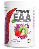 EAA Pulver 500g ERDBEERE KIWI - 12.500mg essentielle Aminosäuren - unglaublich lecker & erfrischend - COMPLETE EAA mit allen 9 EAAs inkl. Histidin - EAA vegan Aminosäuren Pulver - Amino Workout Drink