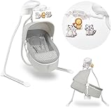 LIONELO Henny 3in1 Baby Wippe, Babyschaukel und Babyliegestuhl, Babywippe Elektrisch mit Liegefunktion, 10 Melodien, Karussell, USB-Anschluss, Moskitonetz (Grau)