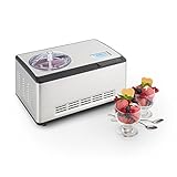 Klarstein Dolce Bacio Eiscremebereiter Kompressions-Eismaschine Eismaschine auch für Sorbet, Frozen Yogurt (2 Liter, 180 Watt, Timer, LCD-Display, Touch, Kühlfunktion, Edelstahl) silber