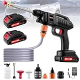 Akku Hochdruckreiniger, 21V 60Bar Mobile Akku-Hochdruckreiniger mit 2 Akku, 3-in-1 Düse, 5m Schlauch Tragbarer Hochdruckreiniger für Auto, Terrasse, Fenster, Rasen