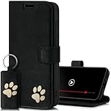 SURAZO Wallet Handyhülle für Samsung Galaxy S24 FE Hülle Leder – Echtleder Schutzhülle mit Pfote Motiv – RFID Klapphülle [Magnet, Standfunktion, Kartenfach] Flip Cover Case Lederhülle (Nubuk Schwarz)