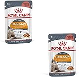 Royal Canin Hair & Skin Care Gravy | Doppelpack | 2 x 12 x 85g | Alleinfuttermittel für ausgewachsene Katzen | Feine Stückchen in Soße | Kann zu einem gesundes Fell beitragen