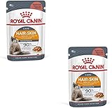 Royal Canin Hair & Skin Care Gravy | Doppelpack | 2 x 12 x 85g | Alleinfuttermittel für ausgewachsene Katzen | Feine Stückchen in Soße | Kann zu einem gesundes Fell beitragen