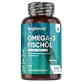 Omega 3 Kapseln - 2000mg Fischöl mit 1100mg Omega-3, 660mg EPA & 440mg DHA pro Tag - Laborgeprüft - 240 Softgels - Fettsäuren für Herz, Gehirn & Blutdruck - Nachhaltig & ohne Zusätze - WeightWorld