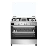 Svan Cocina Gas Butano 5 Zonas de Cocción, Horno 96 L, Inox SKGW5902X. Control Manual, Quemador WOK triple llama, 2 Programas de Cocción, Cristal en Puerta de Doble Capa, Tapa Abatible