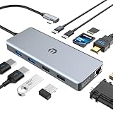 USB C Hub, 12 in 1 Dockingstation mit 4K HDMI & 1080P VGA, 92W PD, 1Gbps Ethernet, USB-C 3.0 & 4 USB-A Datenanschlüsse, SD TF Kartenleser, USB C Adapter für Surface Pro MacBook Pro Air & Windows