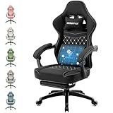 Dowinx Gaming Stuhl mit Taschenfederkissen, Massage Gaming Sessel mit Fußstütze, Ergonomischer Racing Gamer Stuhl 150 kg belastbarkeit, Schwarz