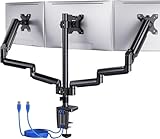 ErGear Monitor Halterung 3 Monitore für 13 bis 27 Zoll Bildschirme, Bildschirmhalterung 3 Monitore mit 2 USB-Anschlüssen; Jeder Monitorarm trägt max. 8kg, Monitorhaltrung mit VESA 75/100