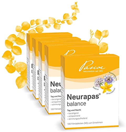 Pascoe® Neurapas balance: mit Johanniskraut, Passionsblume & Baldrian - stimmungsaufhellend, entspannend & beruhigend - bei leichten depressiven Verstimmungen - rein pflanzliche Wirkstoffe (5x100 St.)