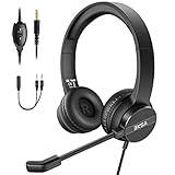 EKSA H12 PC Headset mit Mikrofon, 3,5 mm Business Headset mit Stummschalter & Lautstärkeregler, Klarer Stereosound, PC Kopfhörer mit Kabel für Office/Callcenter/Büro/Skype/Zoom/Teams