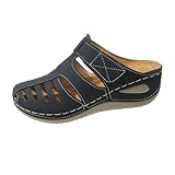 Damen-Sandalen mit geschlossenem Zehenbereich, orthopädische Schuhe mit Fußgewölbeunterstützung, Sommer-Plateau-Hausschuhe, Pantoletten, ausgehöhlte Sandalen, breite Passform, bequeme Slip-On-Slider