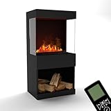 GLOW FIRE Wasserdampf Kamin OGF 2 (Standkamin) - Elektrokamin mit realistischen LED 3D-Flammen, Knistereffekt & Fernbedienung, 55x110x40 cm - Opti-Myst 400 Elektro Kamin, Schwarz