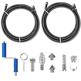2 Sätze Rohrreinigungsspirale Spirale für elektrische Rohrreinigungsmaschine, 5M, Spiraldurchmesser 12mm, mit 8 Stück Abflussreiniger Schneidkopf und Manuellen Adaptern