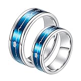 Whoiy Männer Ringe Blau, Ring for Couples Edelstahl 2 Stück 7mm Rotierender Ring Herzschlag für Ehefrau Ehemann
