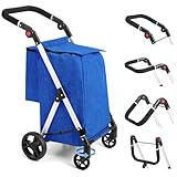 LEUYA ABC Einkaufstrolley, eine Haupttasche von 46 l, mit Kühltasche, verstellbaren Griffen, faltbarer Einkaufstrolley, leicht, aus Aluminium (Azur)