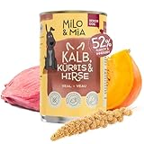 Milo & Mia - Senior Nassfutter für Hunde, getreidefreie Tierarztrezeptur in Lebensmittelqualität, Monoprotein, sehr fettarm & ideal bei Übergewicht, natürliche Zutaten: Kalb, Kürbis & Hirse (1 x 400g)