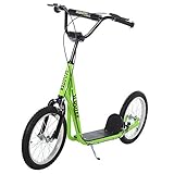HOMCOM Kinderroller Scooter Tretroller Cityroller Kickscooter Roller Kinder Kickboard mit Luftreifen und Handbremse Scooter Kinder Wasserfest Faltbar ab 5 Jahre 16 Zoll Grün 139 x 58 x 90-96 cm