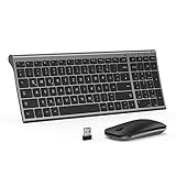 seenda Tastatur Maus Set Kabellos, Wiederaufladbare Aluminium Tastatur mit kompaktes Design, Ultradünne und Leise Funktastatur mit Maus für PC/Laptop/Smart TV, 1200 DPI, QWERTZ Layout, Grau