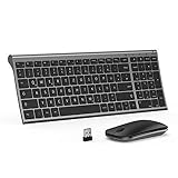 seenda Tastatur Maus Set Kabellos, Wiederaufladbare Aluminium Tastatur mit kompaktes Design, Ultradünne und Leise Funktastatur mit Maus für PC/Laptop/Smart TV, 1200 DPI, QWERTZ Layout, Grau