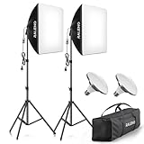 RALENO Softboxen, 2 x 50 W LED Softbox Fotostudio Set, 2 x 50 x 50 cm Fotolicht mit 5500 K Glühbirne und Stativ für Porträtfotografie, Game-Streaming, YouTube-Videofotografie | Modell: PS70