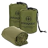 PINUQUEST Notfall Biwaksack 2er-Set in Grün (213 × 91 cm) - Notbiwak ist Ultraleicht, wasserdicht sowie Wind-, hitze- und kälteabweisend - Notfallschlafsack ideal für Outdoor, Survival, Wandern