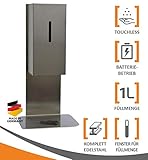 MyMAXXI | Mobiler Hand Desinfektionsmittelspender Sensor Steel Tisch & Tresen Edelstahl Set 12x 1L Desinfektionsmittel stehend automatisch | touchless Disinfection | Desinfektionsspender Standfuß